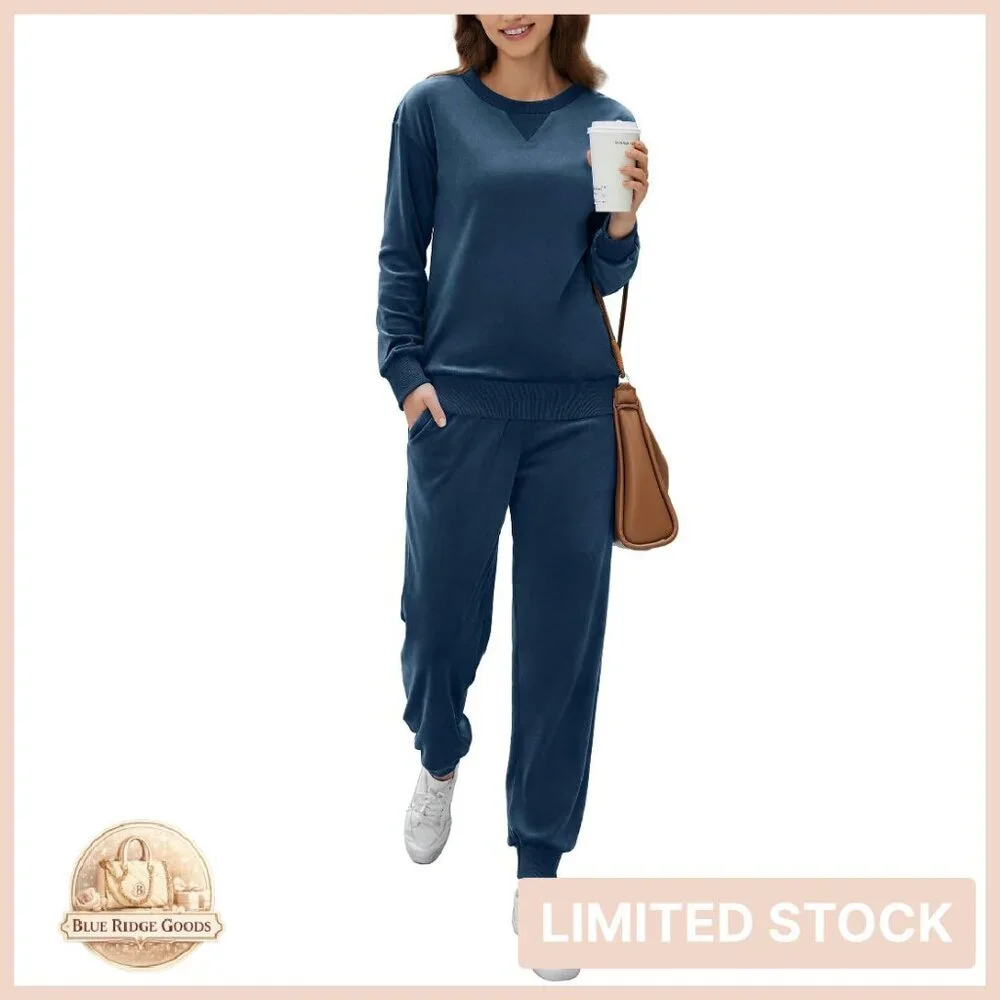 Velvet Lounge Set Long Sleeve Jogger Pajamas Cozy Soft Sleepwear Tracksuit